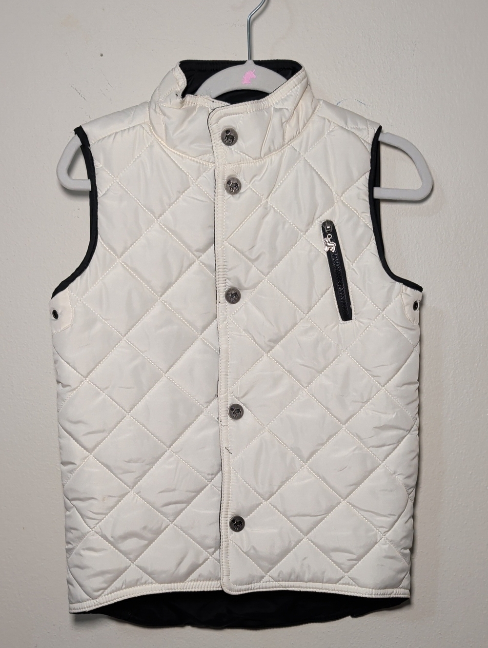 Frenchie Cream Quilted Puffer Vest Bulldog Buttons + Zipper Pull Boys Size 4T